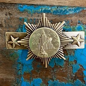 VTG Jan Michaels Art Nouveau Cityscape Tugboat & Stars Brooch